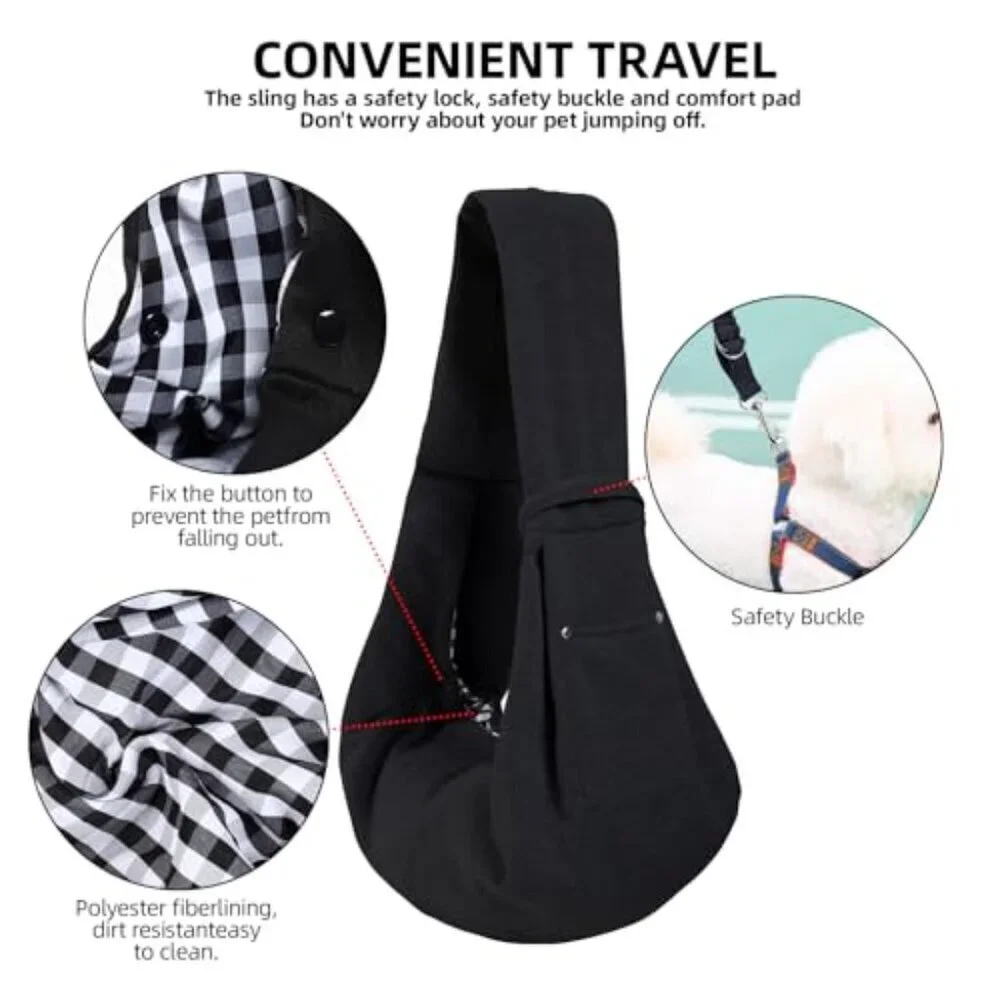 Reversible Pet Carrier Sling Hand-Free Travel Safety Harness Storage Pocket